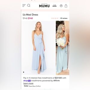 Show me your mumu Liz bridesmaids dress in steel blue chiffon in Small